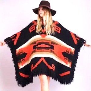 RALPH LAUREN Vtg Southwestern Wool Poncho Sweater Coat Cape